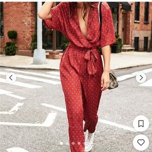 Urban Outfitters Red Patterned Jumpsuit